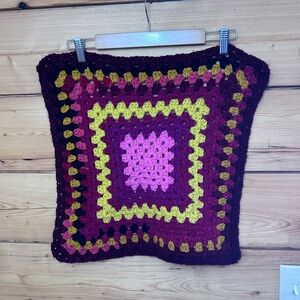 Colorful Crochet Square Piece Wall Art Boho‎ Hippy Handmade Vintage 17”x17”